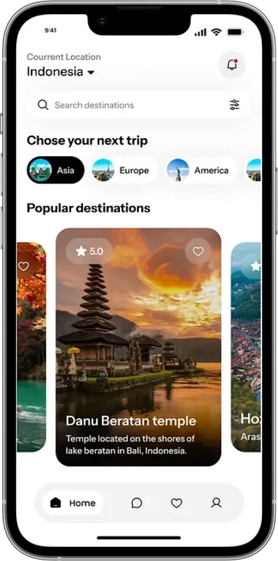 Travel mobile app booking interface