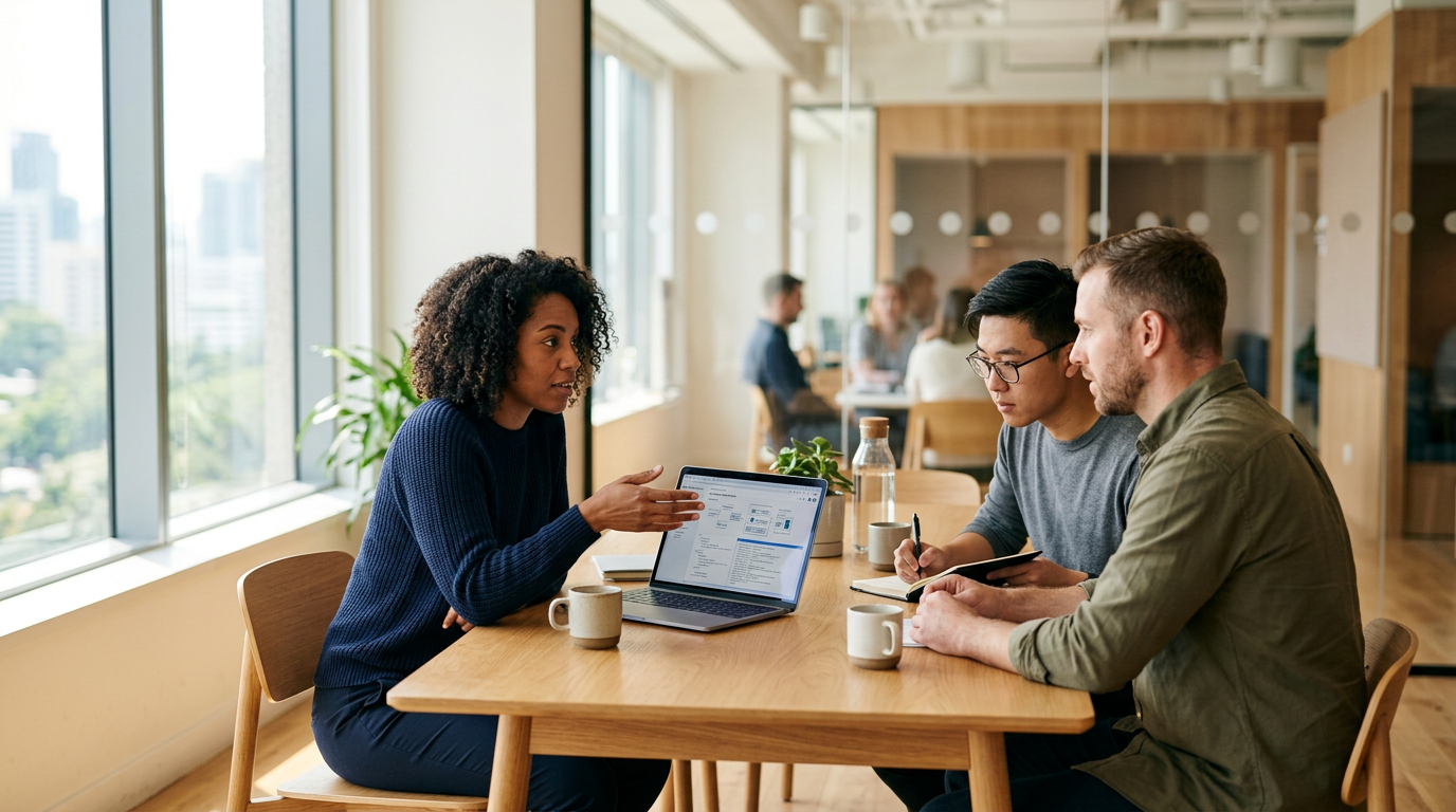 Product engineering team collaborating at a planning session